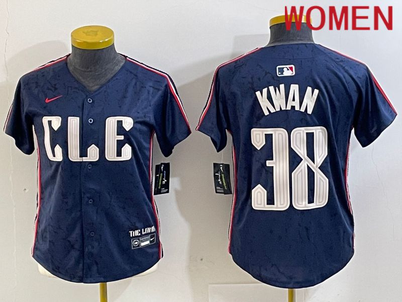 Women Cleveland Indians #38 Kwan Blue City Edition Nike 2024 MLB Jersey style 1->women mlb jersey->Women Jersey